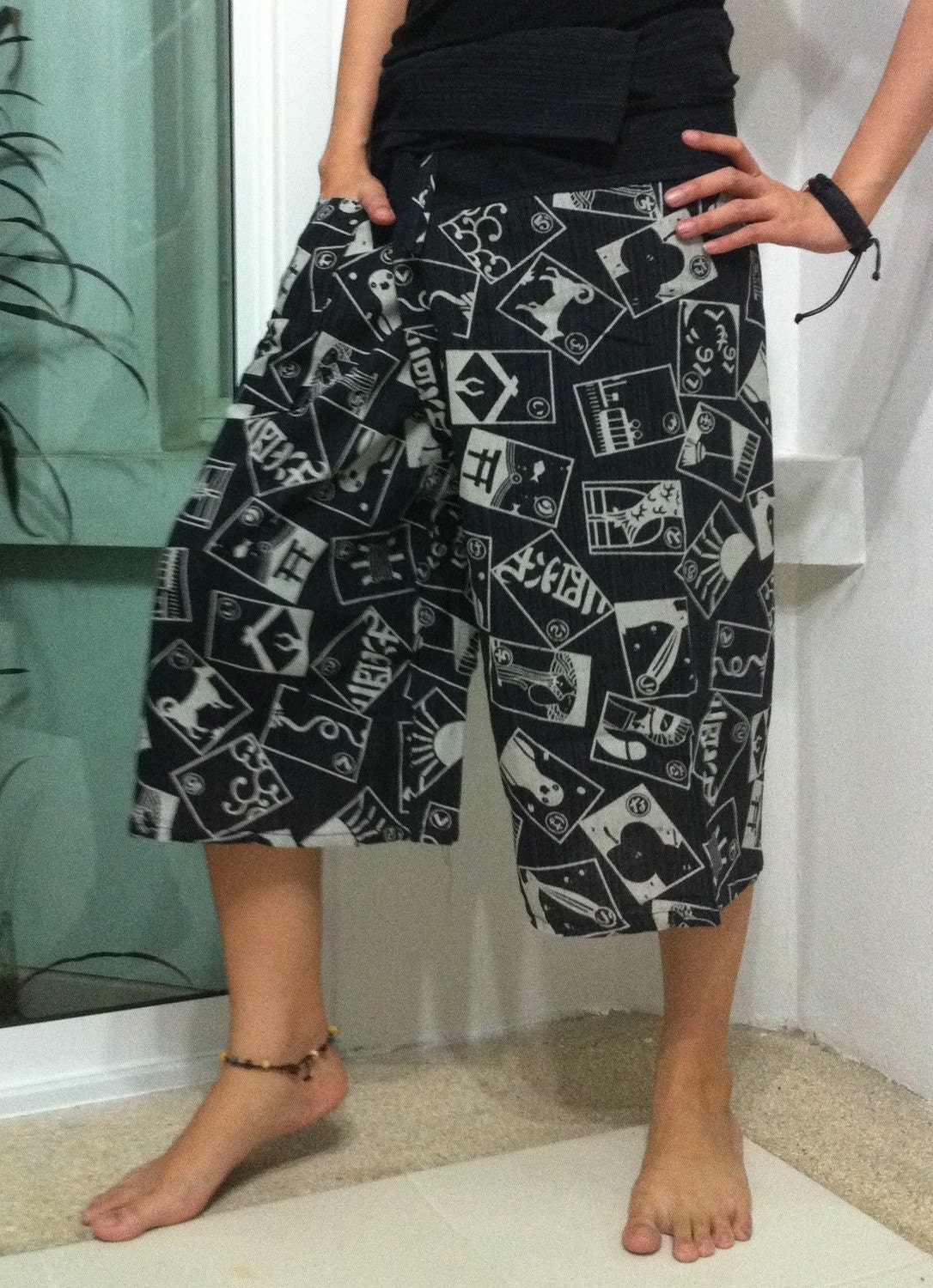 Japanese graphic cotton fisherman pant