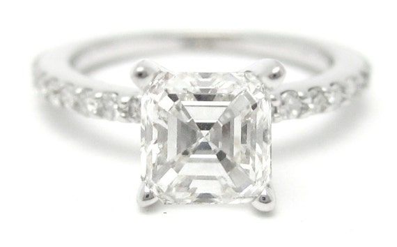 1.56ctw ASSCHER CUT prong set ETERNITY diamond engagement ring