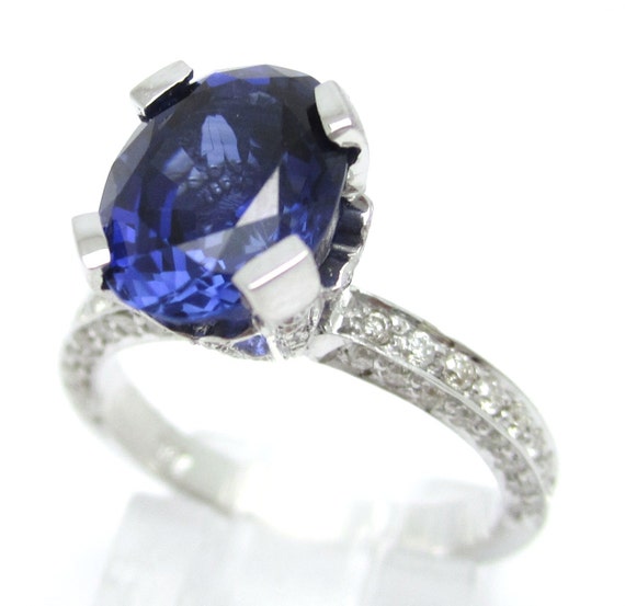 3.45tw oval cut medium blue SAPPHIRE & diamonds engagement