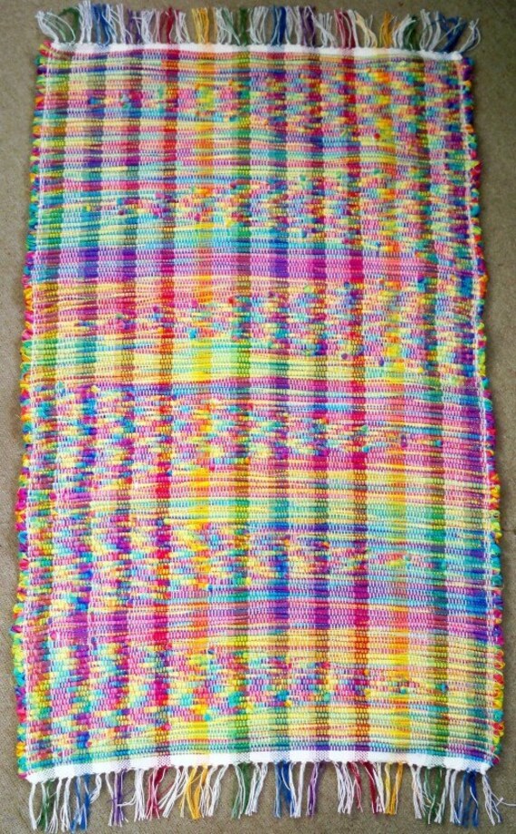 Handwoven Rag Rug FLAME Pattern Neon Rainbow Multi Inv. ID