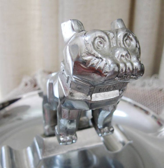 Vintage Ashtray Mack Truck Bulldog Chrome Metal 1960s