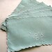 Vintage Doily Embroidered Floral White on Mint Green Small Oblong Set of Six 1950s