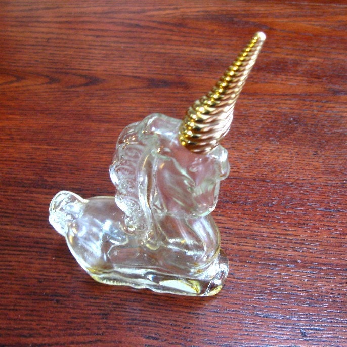 Vintage Avon Unicorn Decanter Perfume Gold Horn 1970s