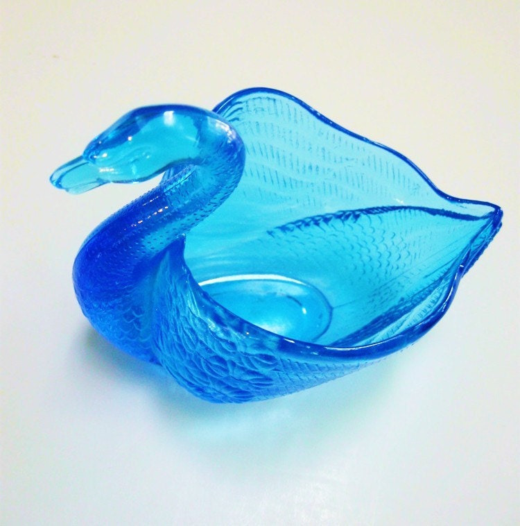 Vintage Swan Carnival Glass Fenton Aqua Turquoise Salt Sugar