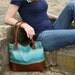ELLIE - Classic Tote - Turquoise Aqua Navy Blue Stripe with Waxed Leather Base and Handles -Eco-Friendly - Spring Summer Tote