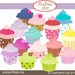 Clip art. cupcake, Candy colour Cupcakes clip art instant download clip art