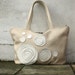 Leather Tote Bag Purse Hobo Cream And White Leather Applique Rosette Spring Fashion