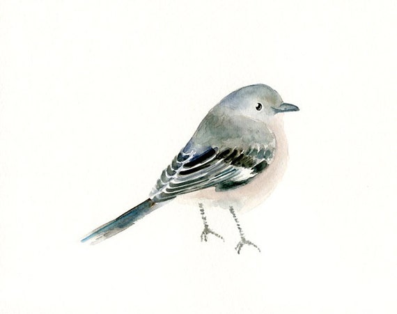 MOCKINGBIRD by DIMDI Original watercolor painting by dimdi on Etsy