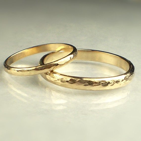 Items similar to 14k Solid Yellow Gold Wedding Band Set on Etsy