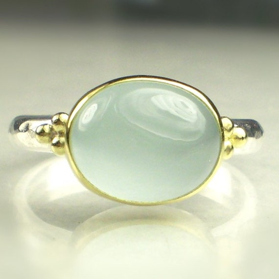 Milky Aquamarine Ring 18k Gold and Sterling