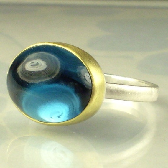 London blue Topaz Ring 18k Gold and Sterling