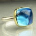 Swiss Blue Topaz Sugarloaf Ring - 18k Gold and Sterling