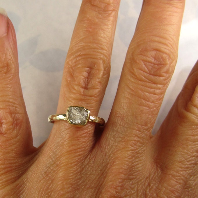 Rough Uncut Diamond Engagement Ring 18k and 14k Gold