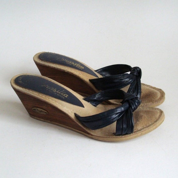 navy leather wedge