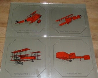 Vintage Mirror Tiles. 1970's Airplanes.Mirro-Scenes. Mural-Forming Tiles. Original Box.