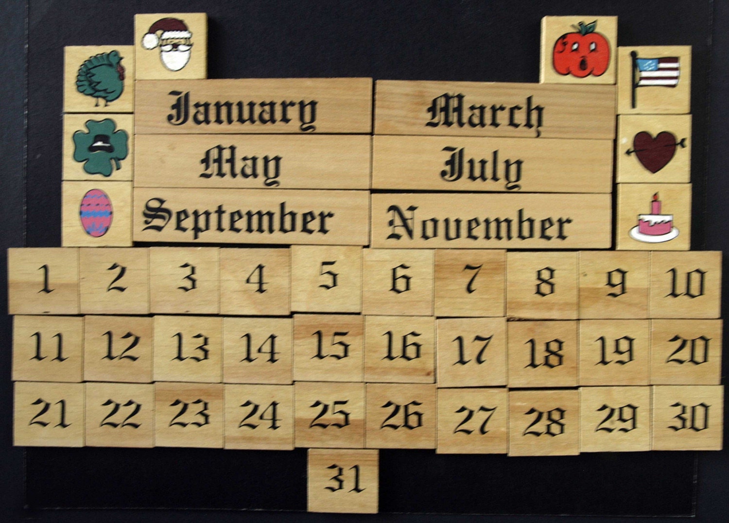 Set of Month and Day Wooden Calendar Tiles