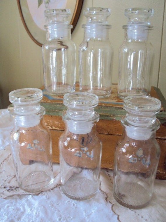 Vintage Glass Apothecary Spice Jars with Glass Stopper