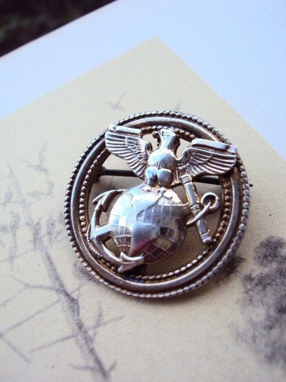 Vintage Sterling Silver Marine Corps Pin Ega Eagle Globe