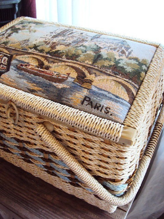 Vintage Singer Sewing Basket Tapestry of Paris
