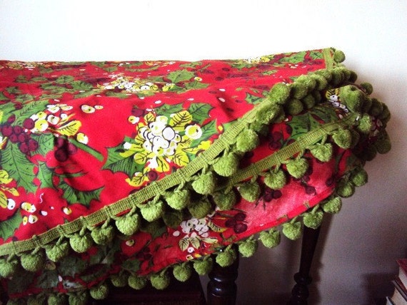 vintage christmas tree skirt linen cotton material and pom pom vintage christmas tree skirt linen cotton material and pom pom
