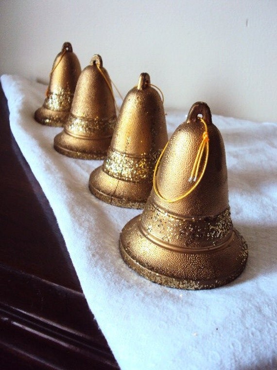 vintage christmas ornaments bells with gold glitter vintage christmas ornaments bells with gold glitter