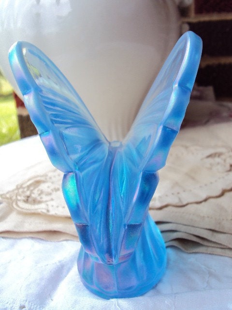 Vintage Paperweight Fenton Butterfly Blue Carnival Glass 6945