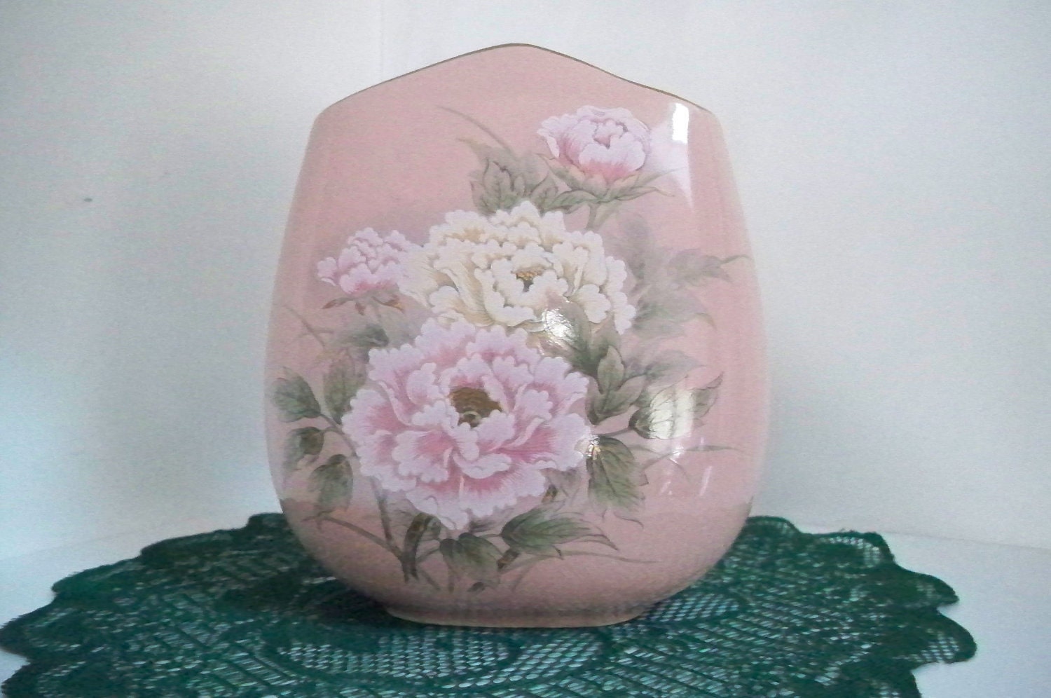 Vintage Home Decor Victorian Peony Vase Toyo Japan