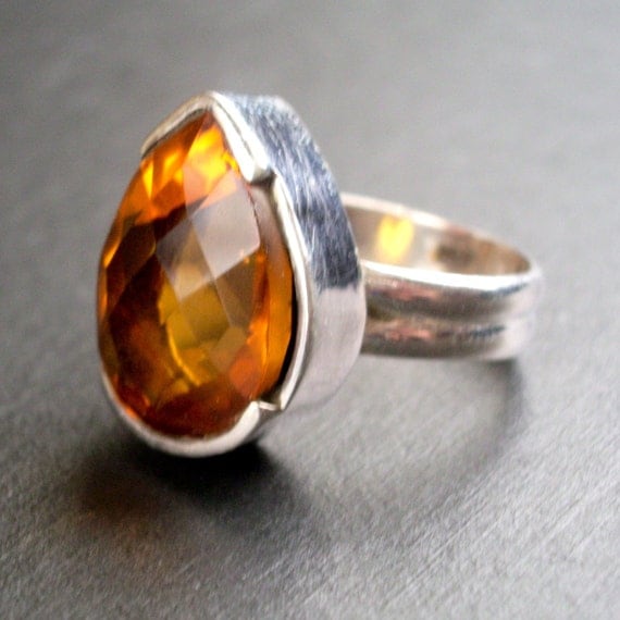 The Persimmon Orange Tourmaline Quartz Silver Ring Size 7
