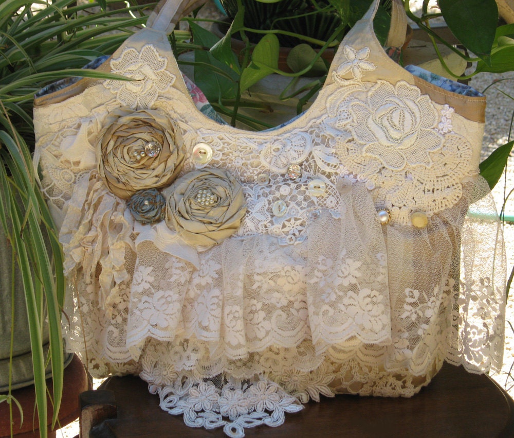 handbag purse bag vintage lace roses buttons shabby chic handbag purse bag vintage lace roses buttons shabby chic