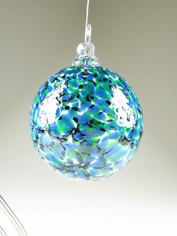 Blown Glass Christmas Holiday Ornament Ball by wolfartglass