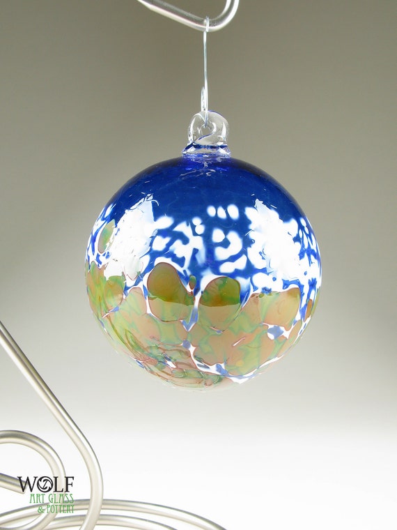 Blown Glass Christmas Ornament Ball Suncatcher Deep Sapphire