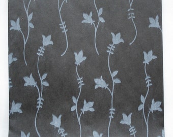 Set of 25 - Recycled - Floral Print Blotter Paper Bags - 8.5 x 11 - Charcoal and Light Grey Blue Floral Design