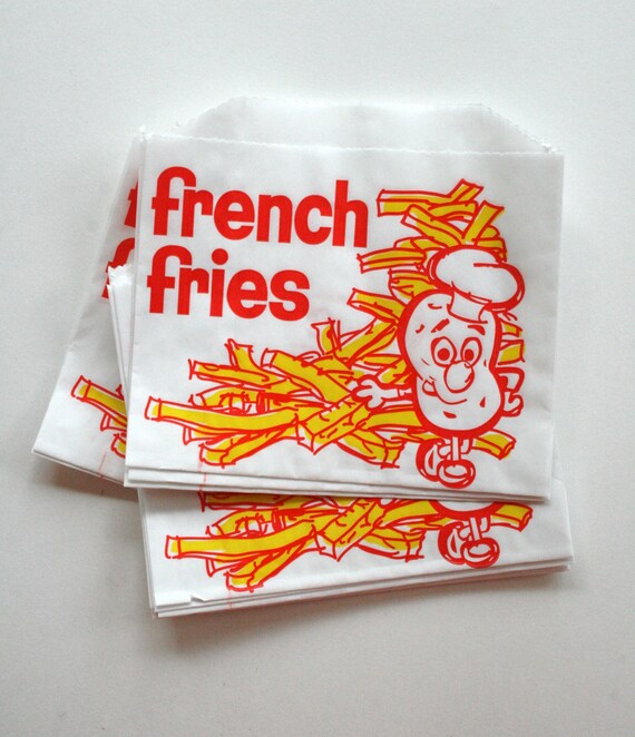 Items similar to Vintage Style White French Fries Bags Yellow with