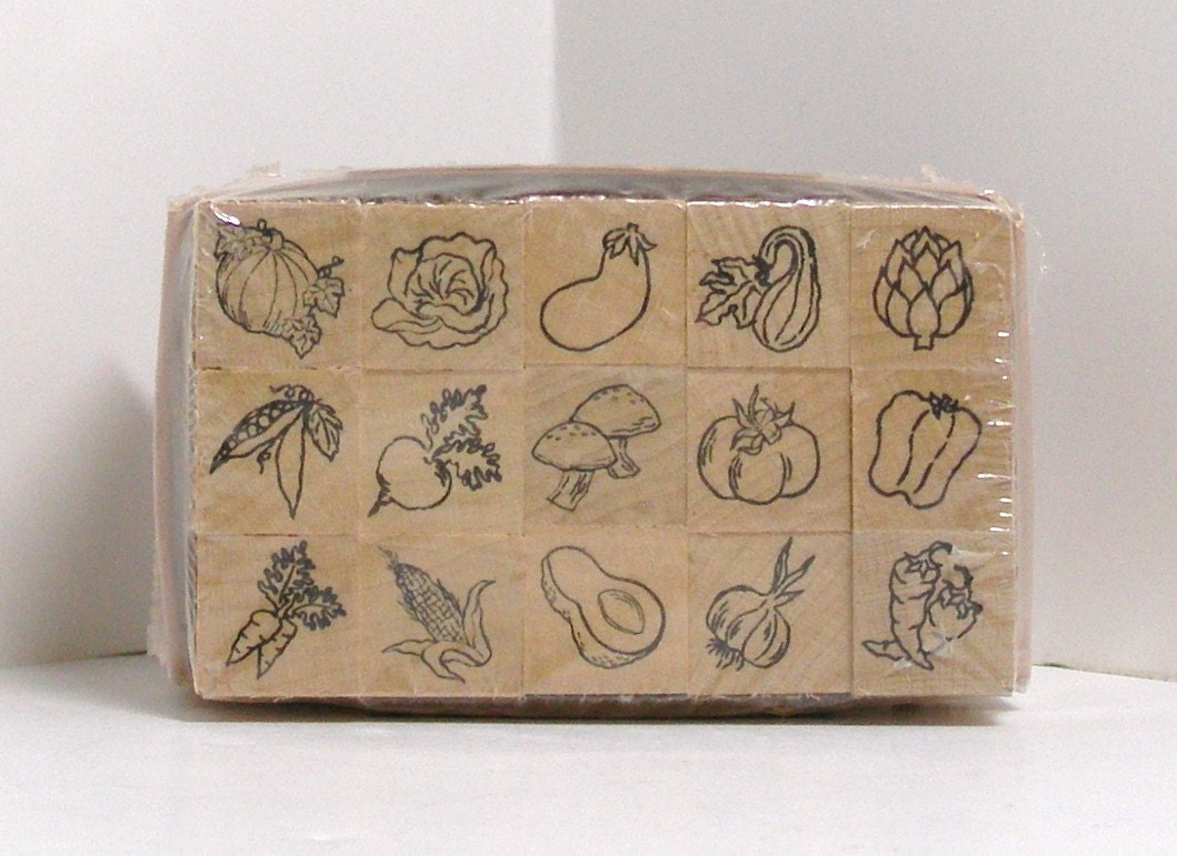 15 mini VEGETABLES Rubber Stamps set corn peas radish peppers