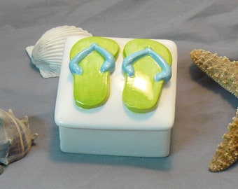 Ceramic Flip Flop Keepsake Box Lime Aqua