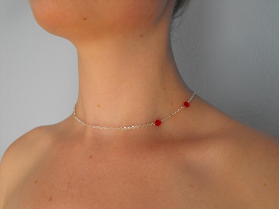 Vampire Bite Silver and Red Swarovski Crystal Necklace