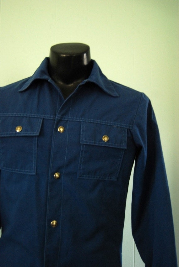 SALE Vintage Navy Blue Work Shirt Sears 60s 70s Mechanic Long