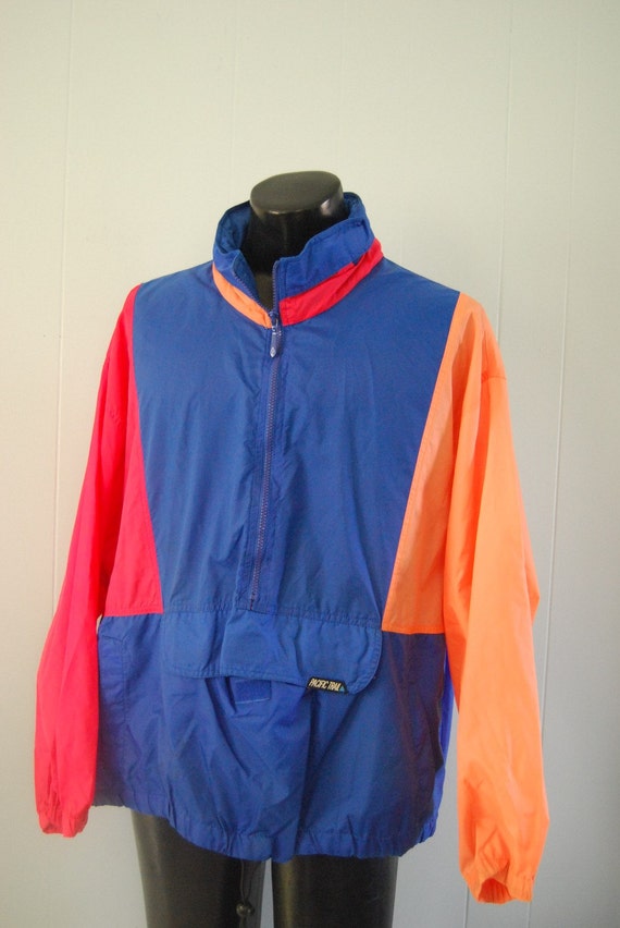 Vintage Pacific Trail Neon Windbreaker Track Jacket Blue