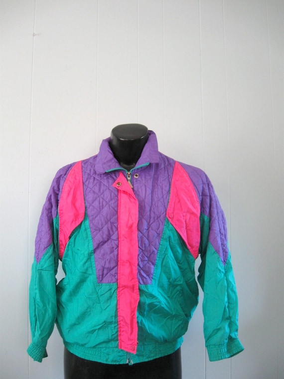 Vintage 80s 90s Windbreaker Ladies Jacket Teal Blue by retroEra
