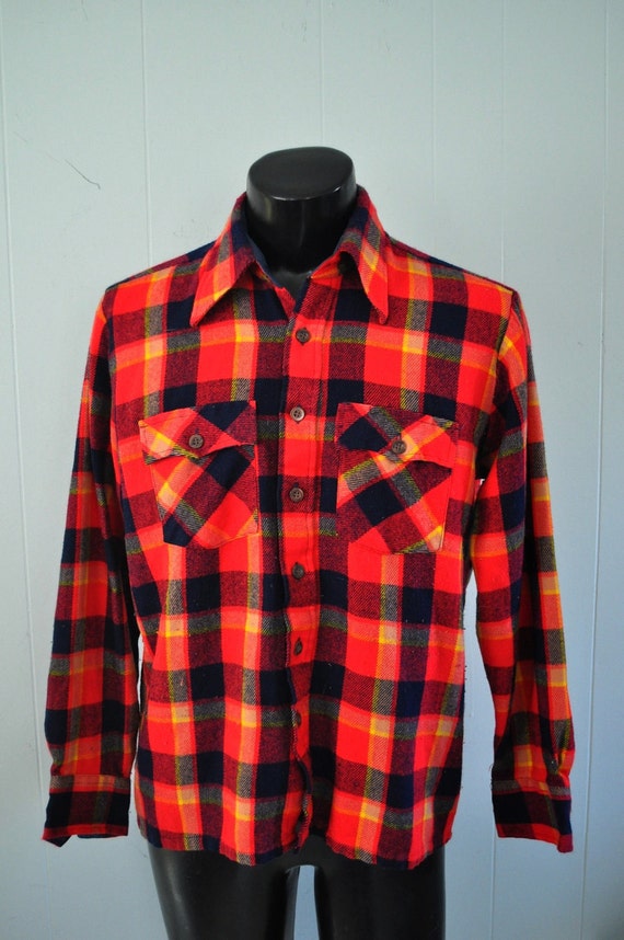 Rare Vintage Neon Red Pendleton Flannel Shirt Electric Neon