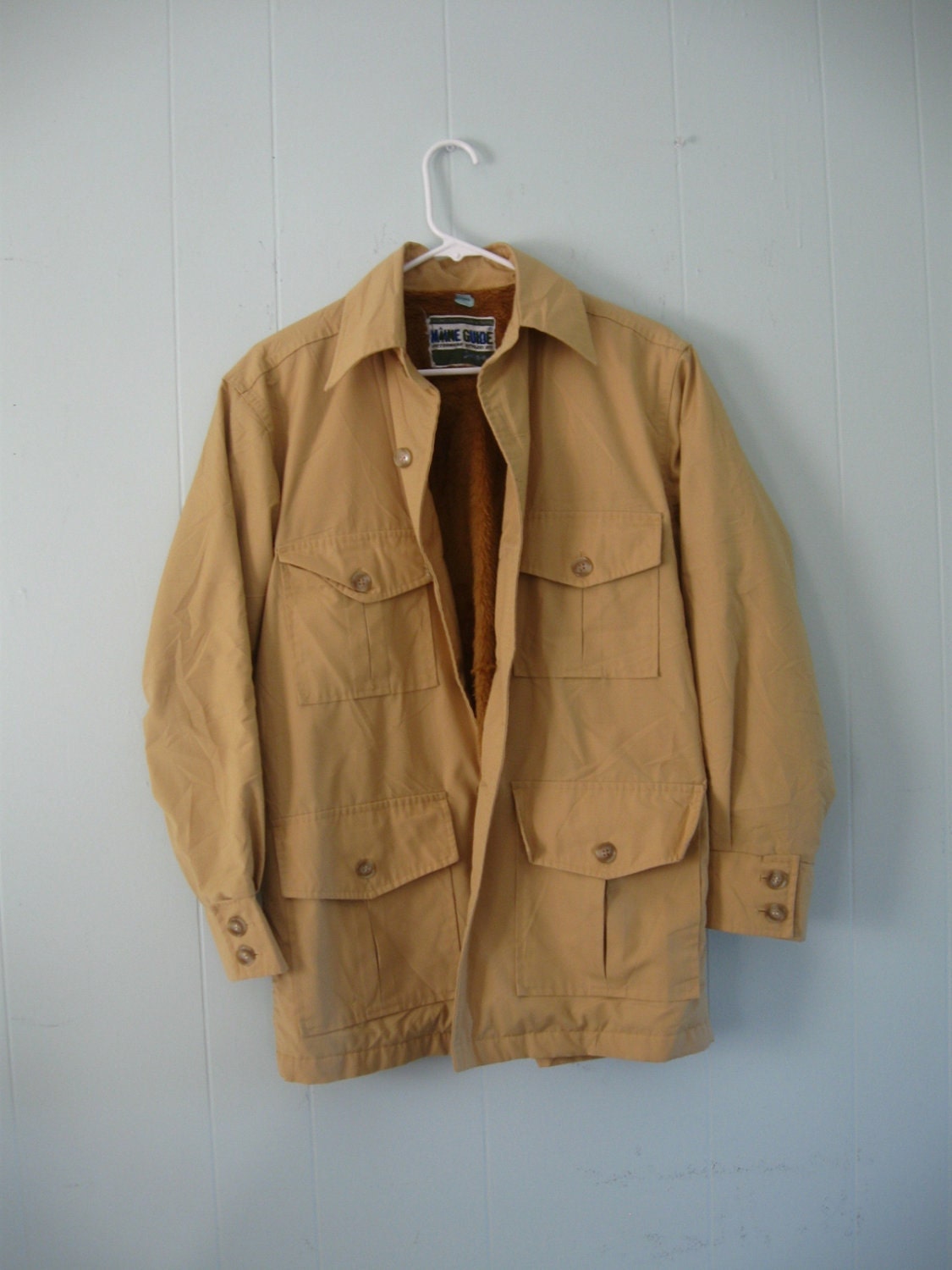 70s Vintage Jacket by Maine Guide Hunting Outdoors Beige 1970s