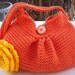 SALE Orange Crocheted Cotton Pleated Bag with Yellow Orange Flower
