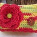 Red Lime and Yellow with Large Handpainted Bead Crocheted Cotton Little Bit Purse