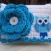 Turquoise and White with Owl Crocheted Cotton Little Bit Purse
