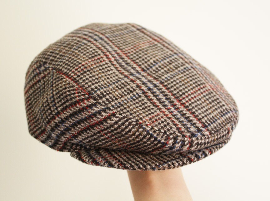 vintage TWEED mens WOOL plaid DRIVING caddy hat