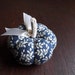 Pumpkin Pincushion Navy Blue and Cream Floral