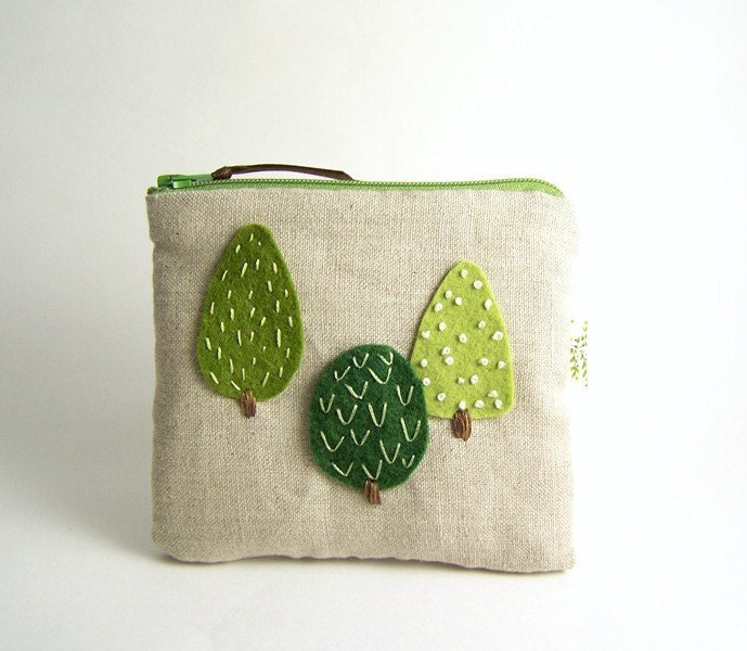 Three Trees Linen Zipper Pouch