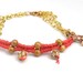 Bracelet gold plated chain leather gold rhinestone beads -shabby chic disco- Metallic fashion coral reef fashion for her under 25