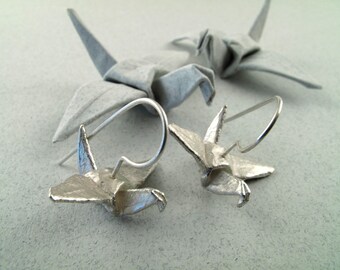 Origami Jewelry Silver Crane Earrings Origami Crane Origami Bird