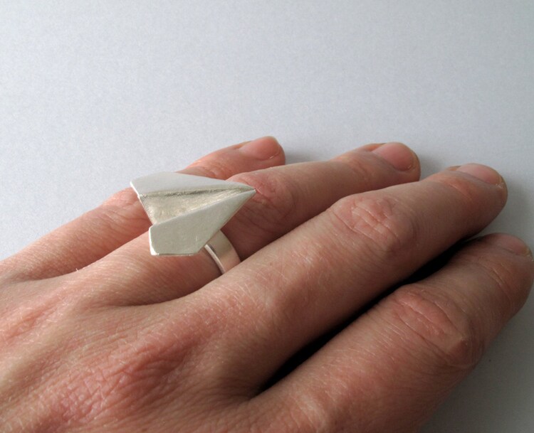 Origami Airplane Ring Silver Airplane Ring Origami by monteazul